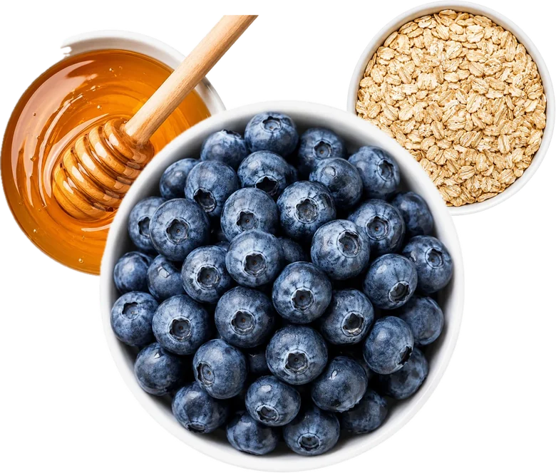 Bowls de miel, avena y arándanos juntos
